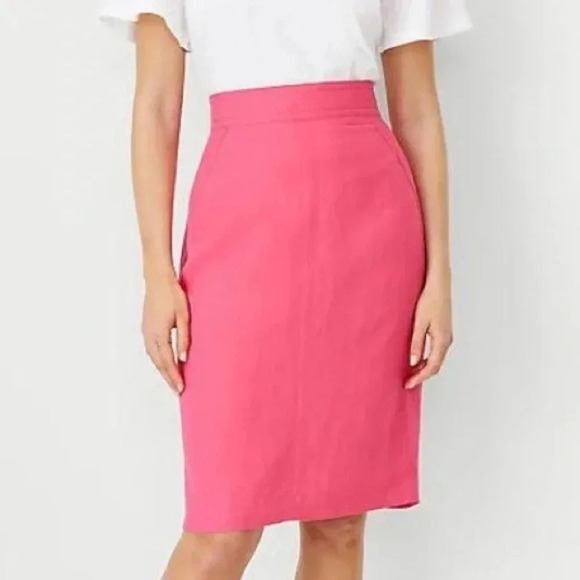 New nwt Ann Taylor Linen Blend Seamed Pencil Skirt 8 petite hot pink - Picture 1 of 7